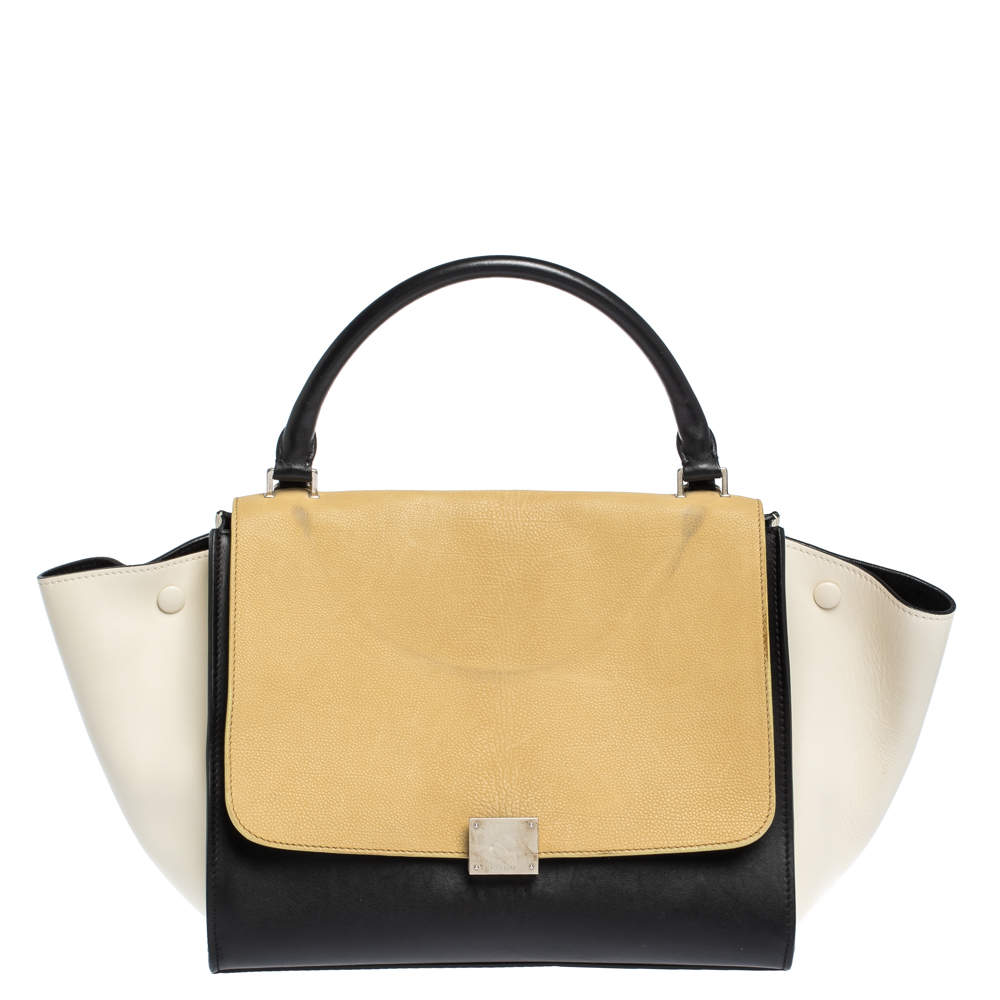 Pre Owned Celine Tri Color Nubuck and Leather Medium Trapeze Top Handle Bag