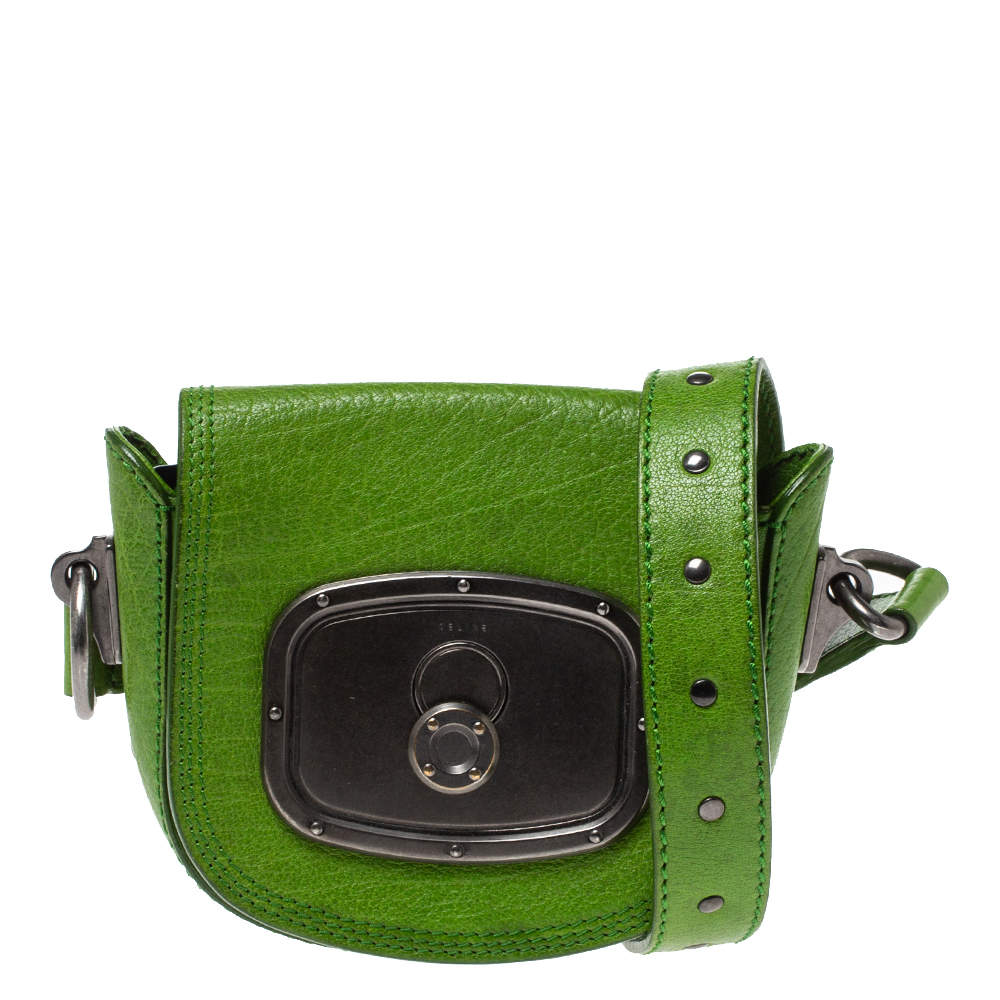 Celine Olive Green Leather Shoulder Bag