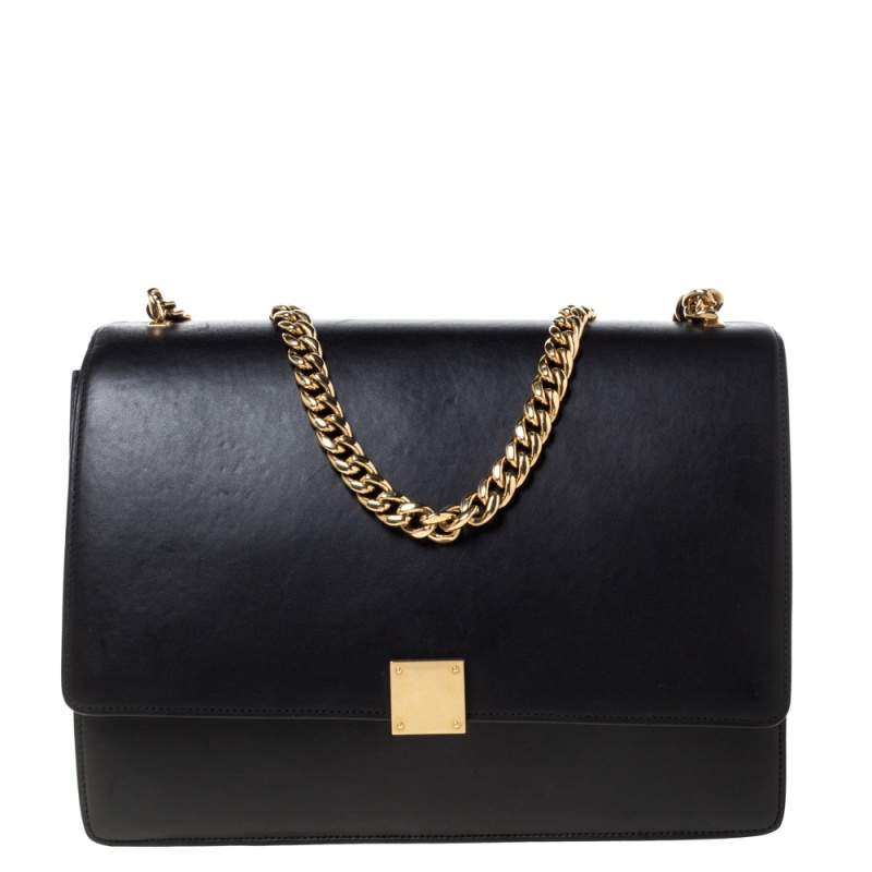 Celine Black Leather Large Case Flap Chain Bag