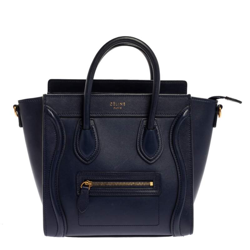 Pre Owned Celine Blue Leather Nano Luggage Tote