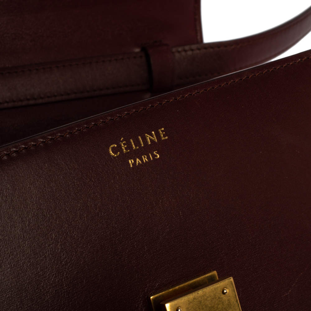 CELINE Box Calfskin Small Classic Box Flap Bag Burgundy 1197868