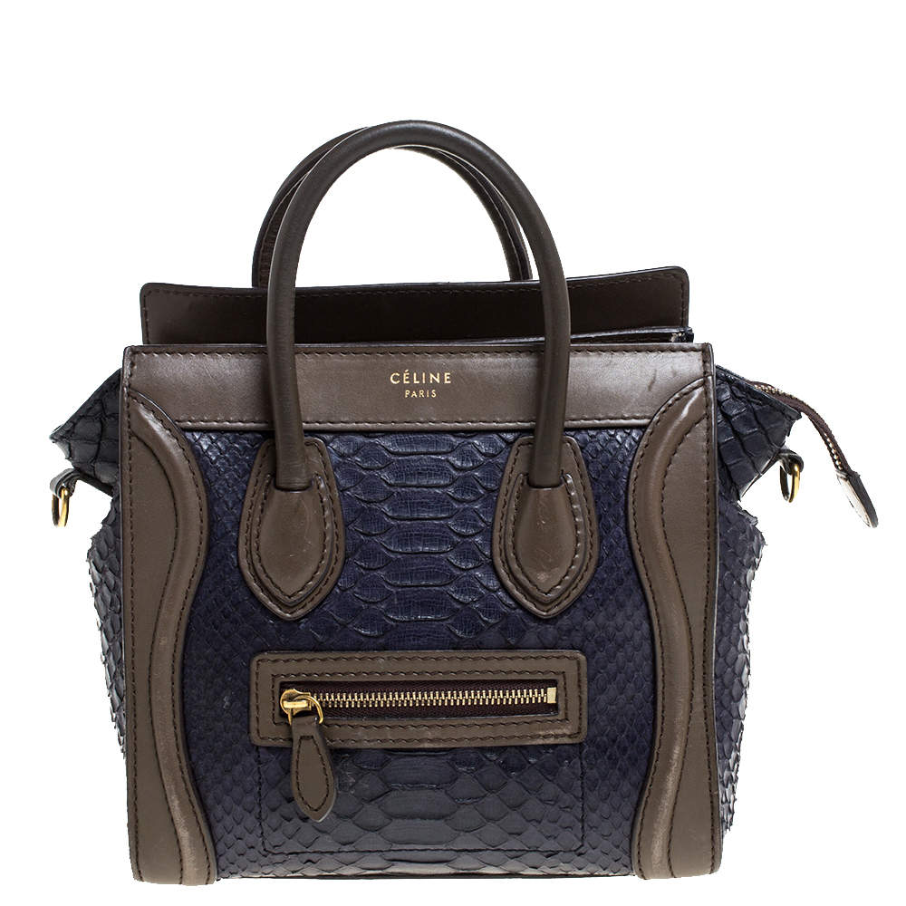 Celine Dark Purple Taupe Python and Leather Nano Luggage Tote