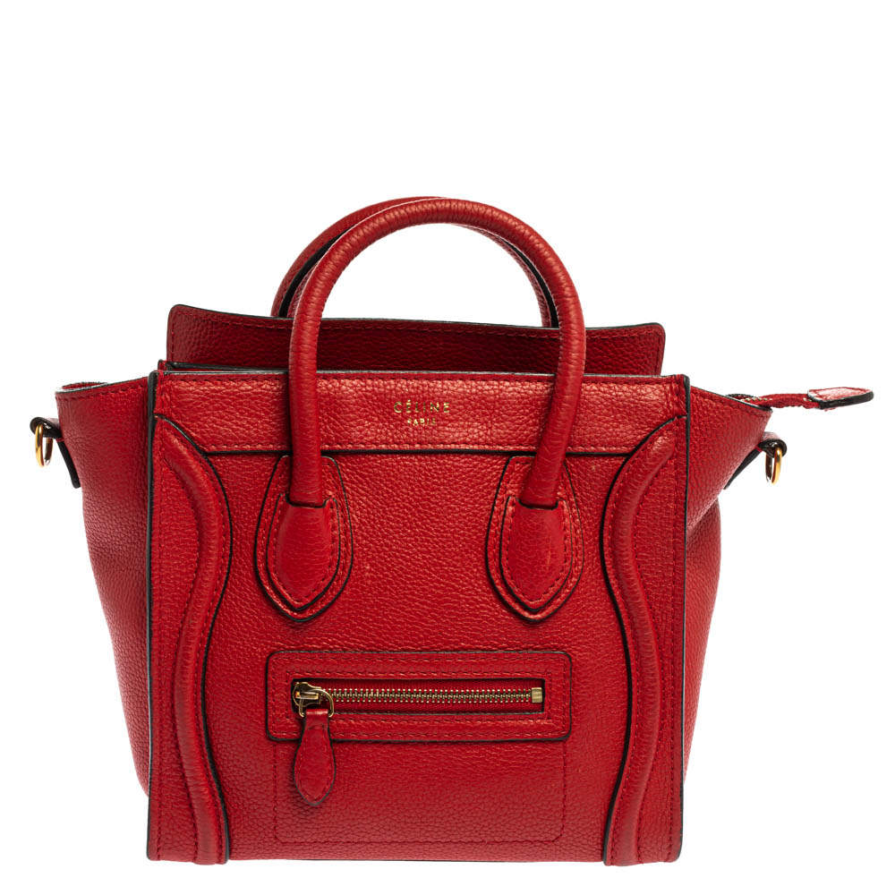 Celine Red Leather Nano Luggage Tote Celine | The Luxury Closet