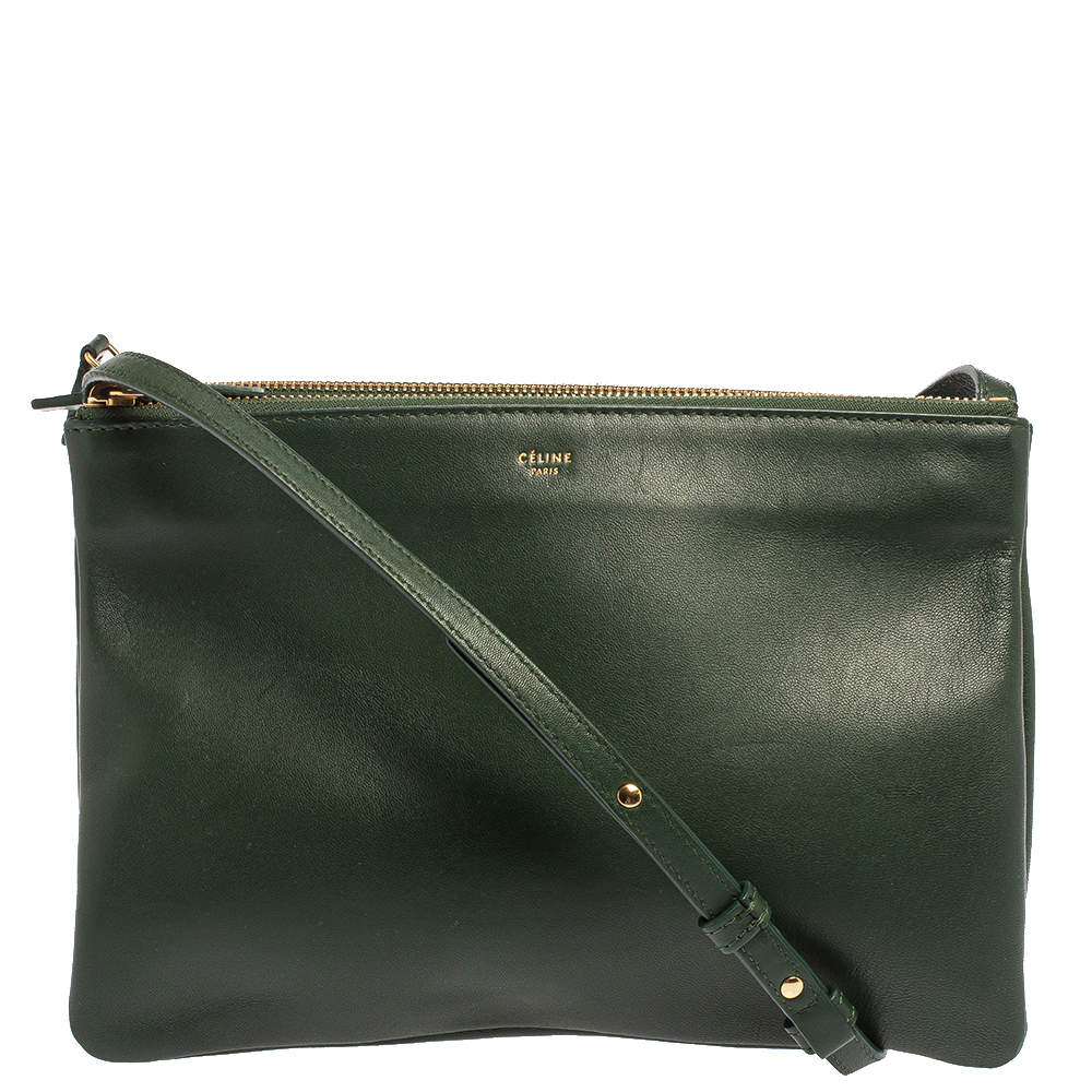 Pre Owned Celine Green Leather Trio Crossbody Bag