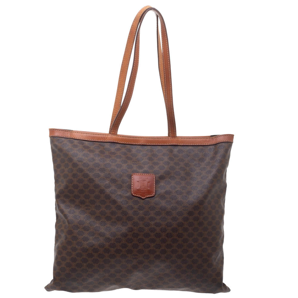 Pre Owned Celine Brown Macadam Coated Canvas and Leather Tote