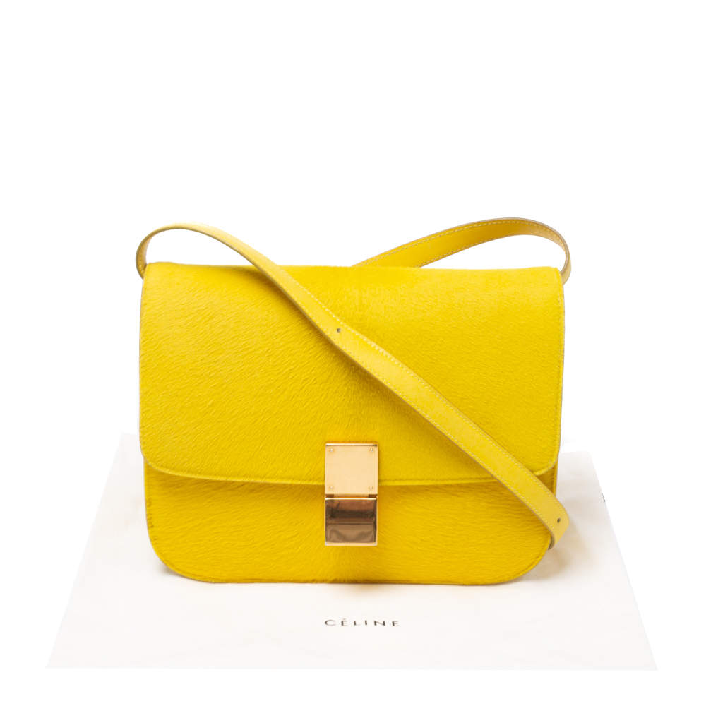 Celine Yellow Calfhair and Leather Medium Classic Box Shoulder Bag