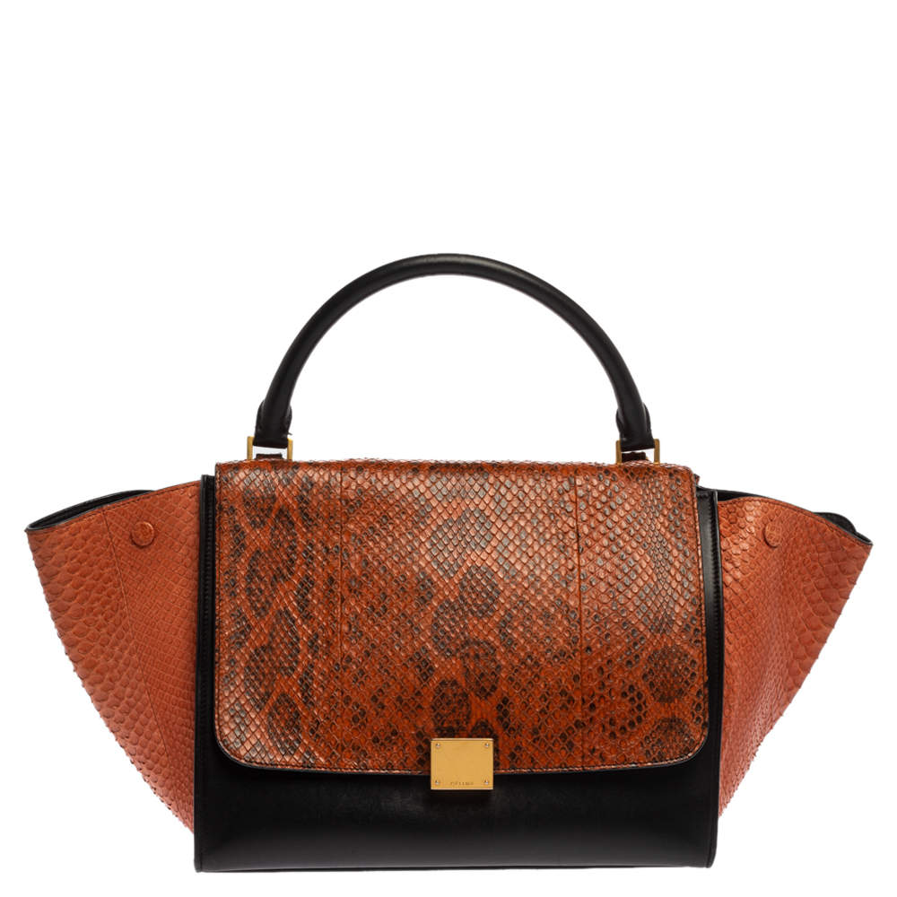 مملوكة مسبقًا حقيبة سيلين ترابيز متوسطة يد علوية جلد و جلد ثعبان برتقالي و أسود