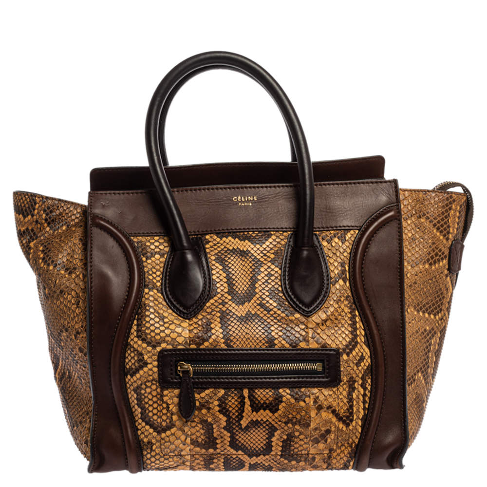 Pre Owned Celine Multicolor Python, Suede and Leather Mini Luggage Tote