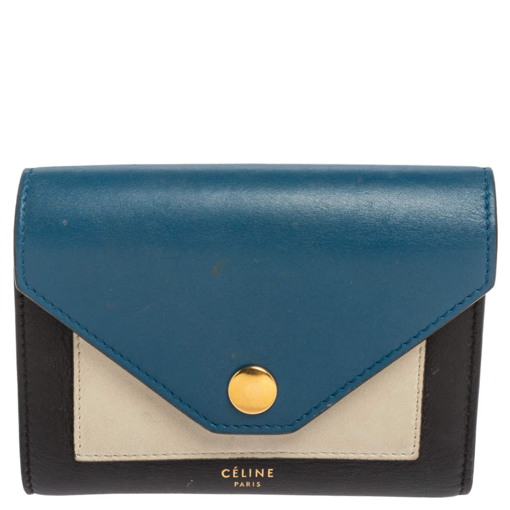 Pre Owned Celine Tricolor Leather Flap  Multifunction Compact Wallet