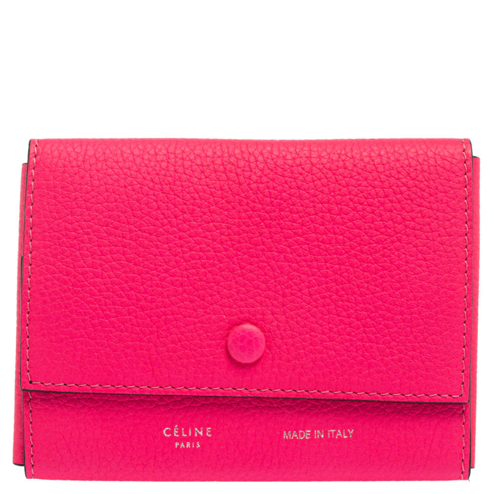 Celine Neon Pink Grained Leather Snap Flap Pouch