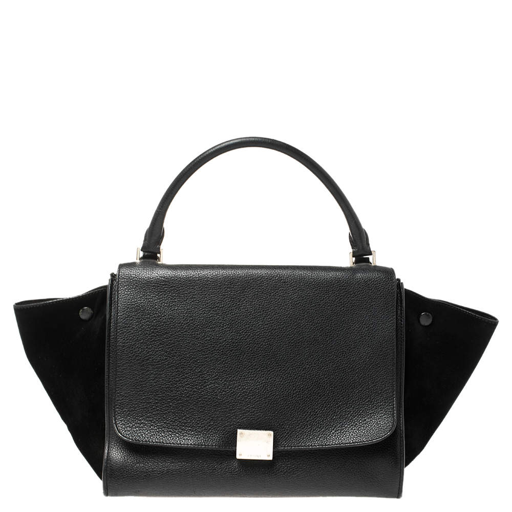Pre Owned Celine Black Leather and Suede Medium Trapeze Bag