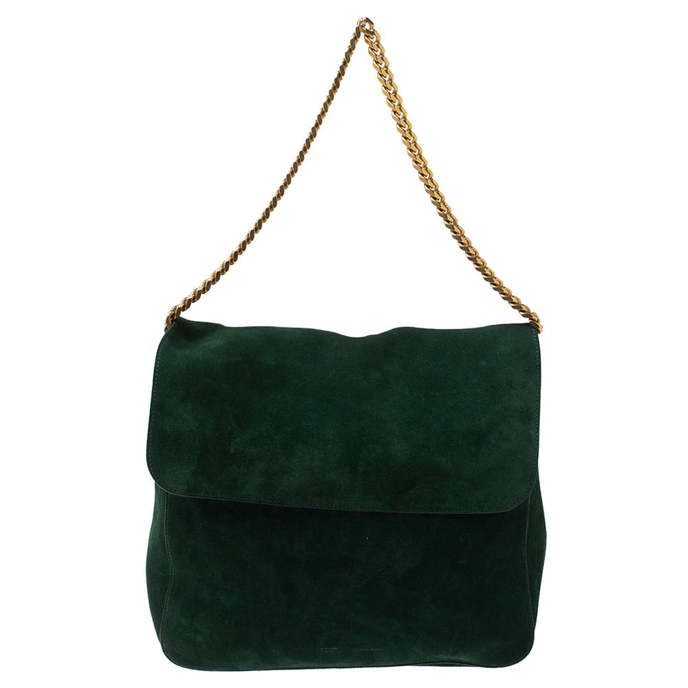 Pre Owned Celine Green Suede Gourmette Shoulder Bag