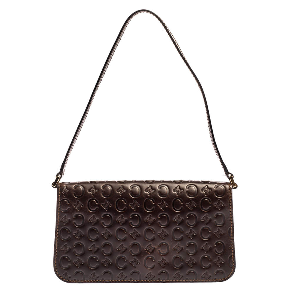 Celine Dark Brown Monogram Leather Pochette Bag