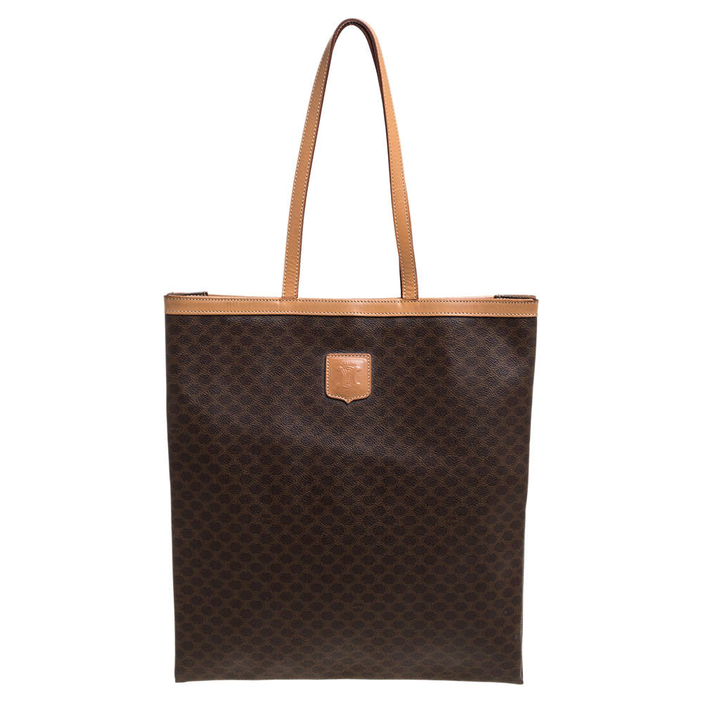 Celine Brown Macadam Coated Canvas and Leather Tote