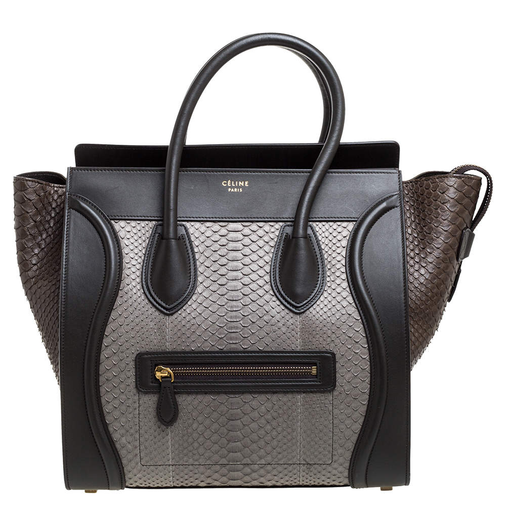 Pre Owned Celine Tri Color Python and Leather Mini Luggage Tote