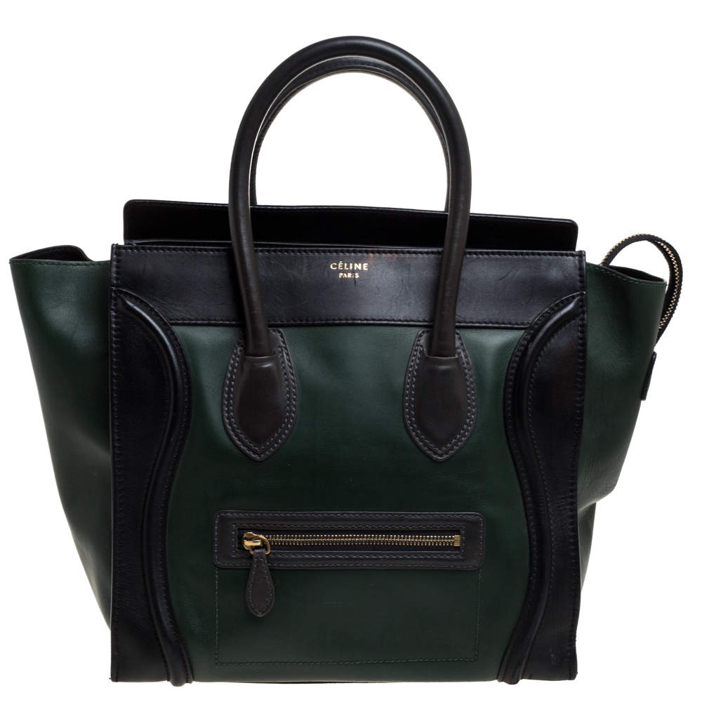 Celine Black/Dark Green Leather Mini Luggage Tote Celine | The Luxury ...