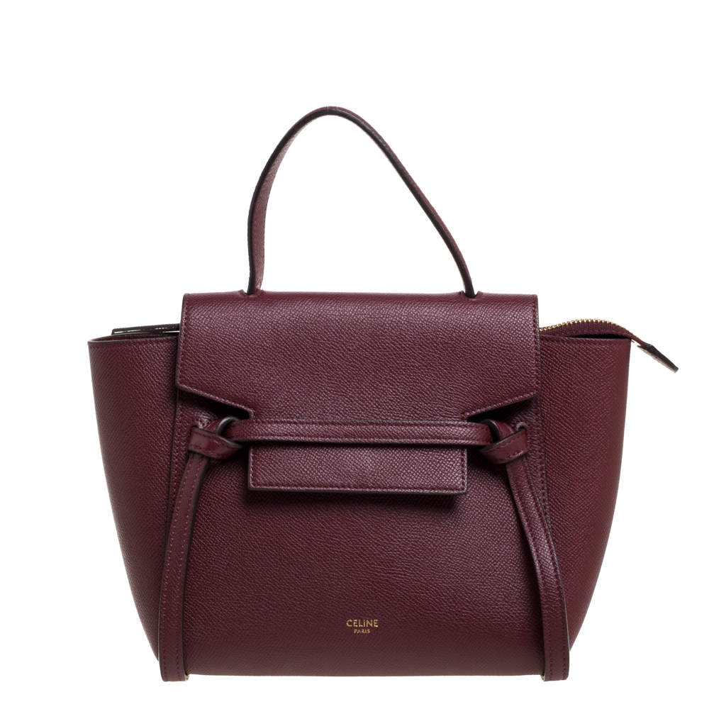 Celine Burgundy Leather Nano Belt Top Handle Bag