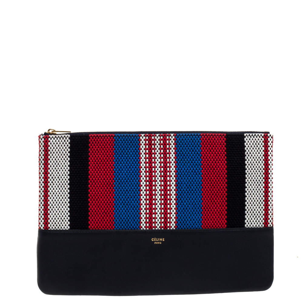 Celine Multicolor Woven Canvas and Leather Solo Clutch