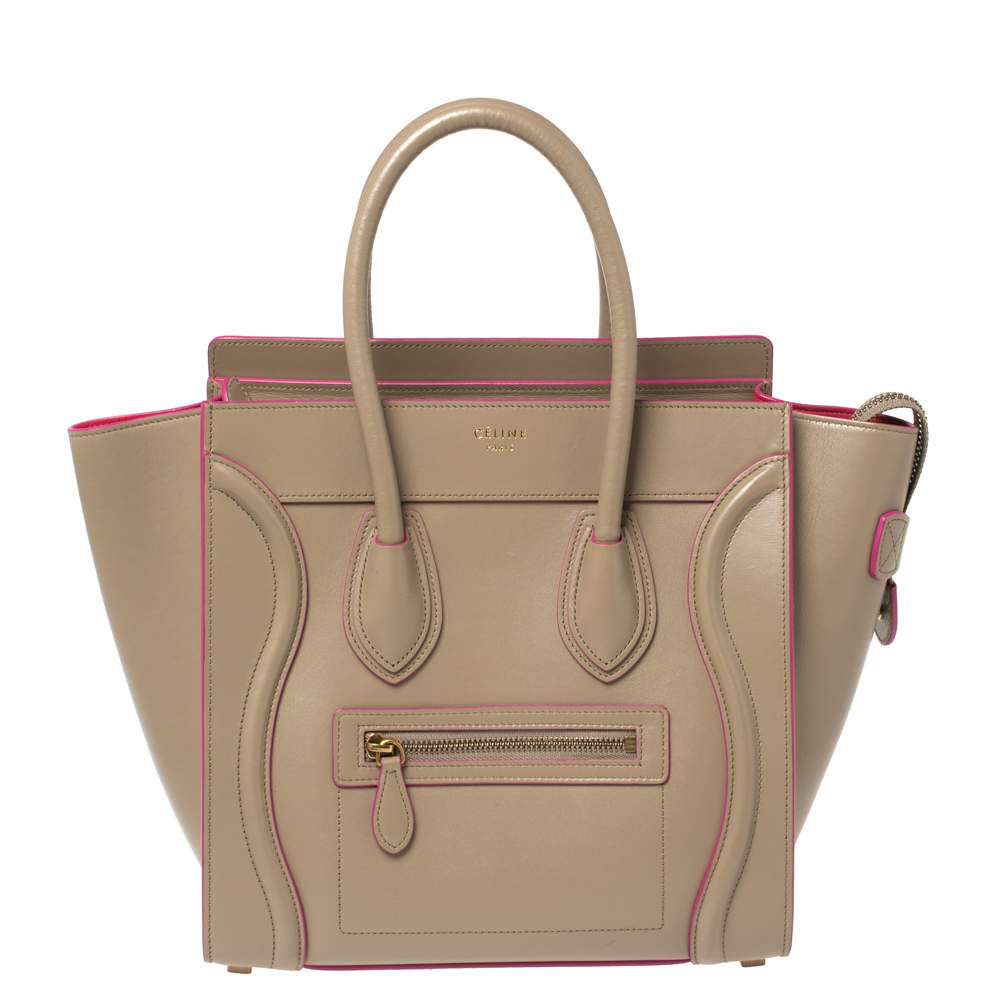 Pre Owned Celine Beige Leather Micro Luggage Tote