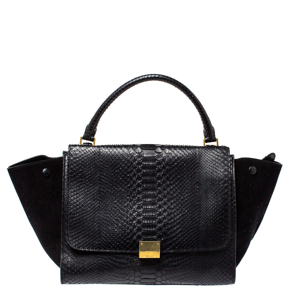 مملوكة مسبقًا Celine Black Python and Suede Medium Trapeze Top Handle Bag