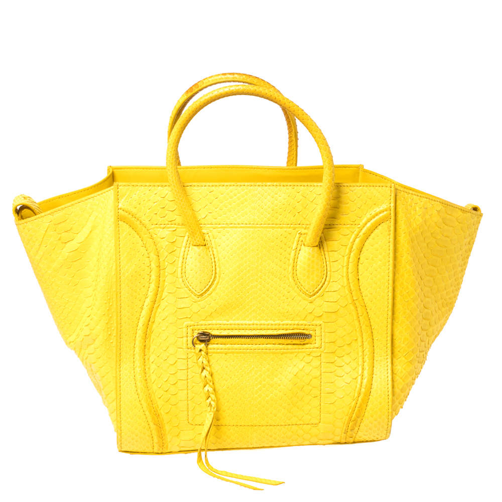 Pre Owned Celine Yellow Python Medium Phantom Luggage Tote