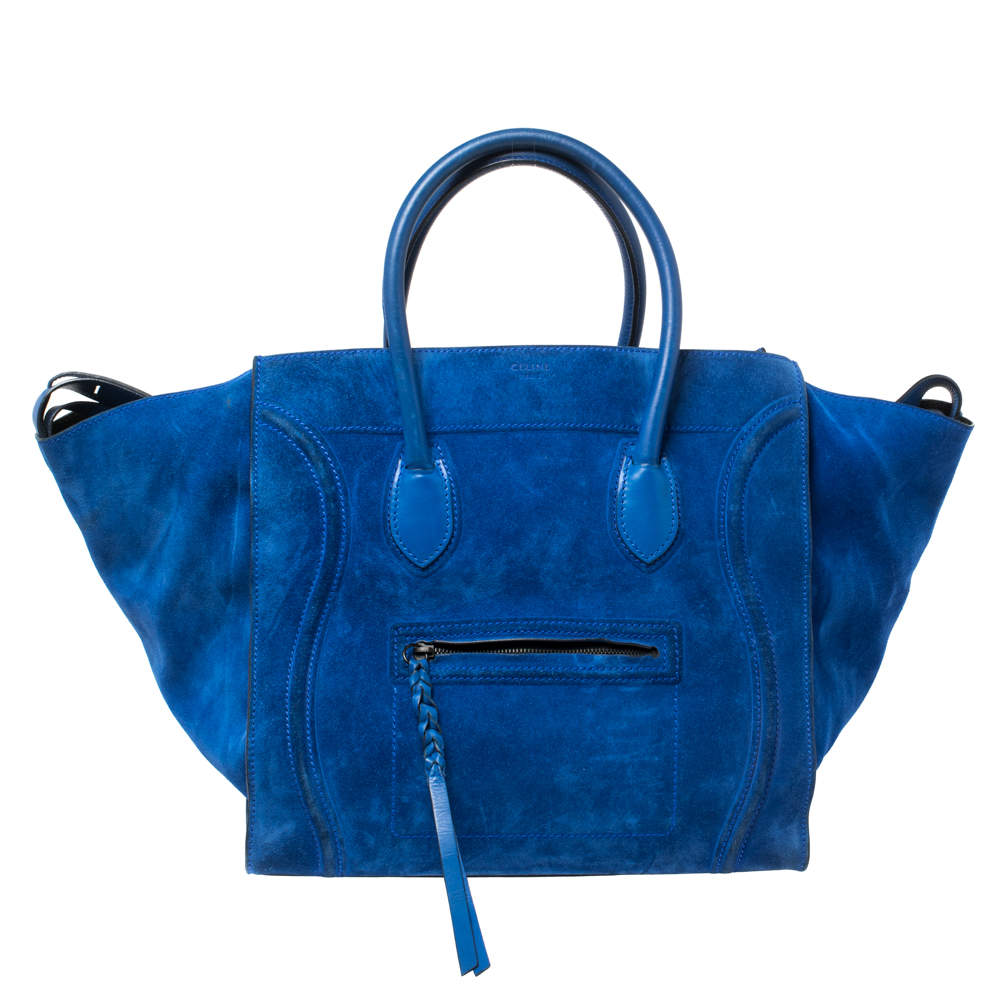 Celine Blue Suede and Leather Large Phantom Luggage Tote