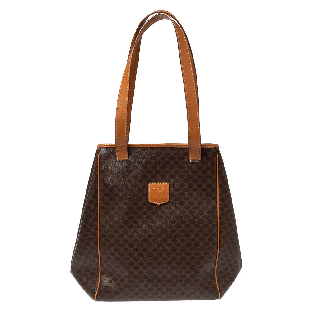 Pre Owned Celine Brown Macadam Coated Canvas and Leather Open Tote