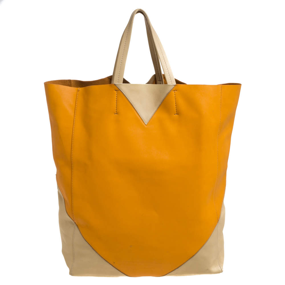 Celine Orange/Yellow Leather Vertical Cabas Tote