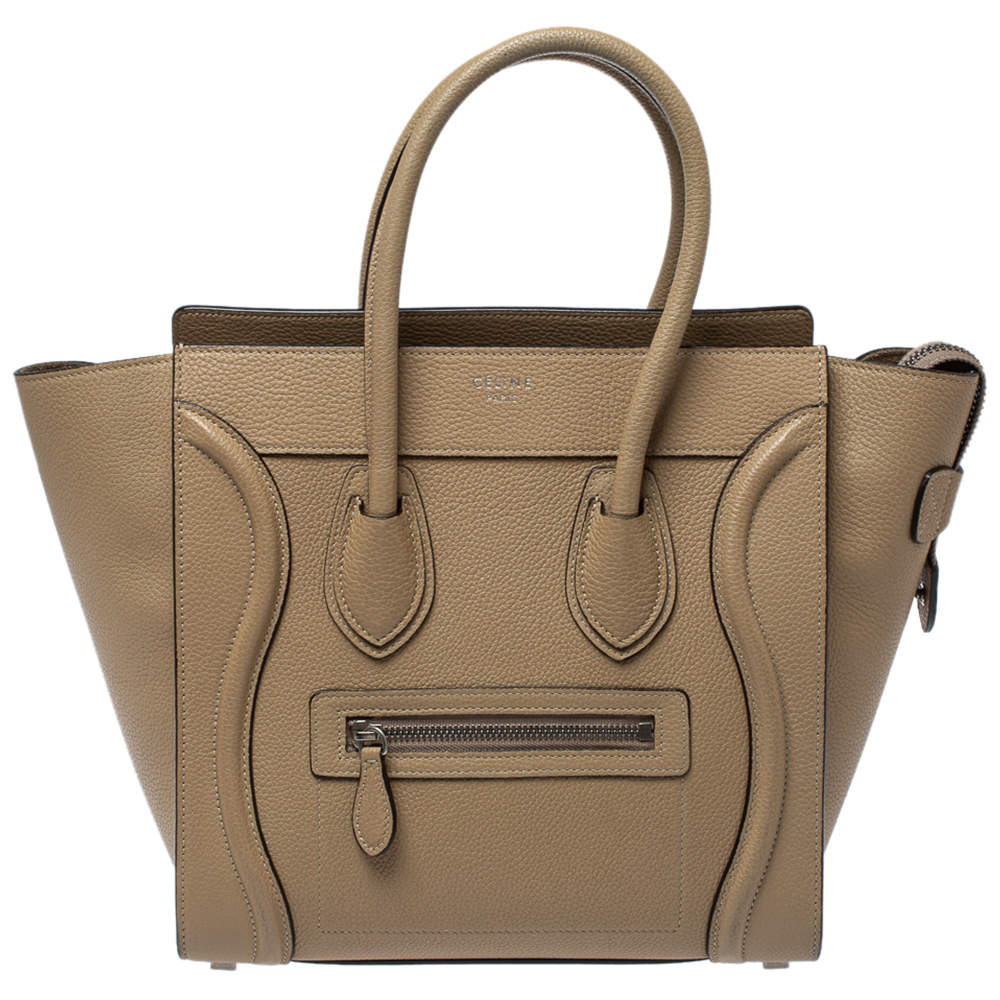 Pre Owned Celine Beige Leather Micro Luggage Tote