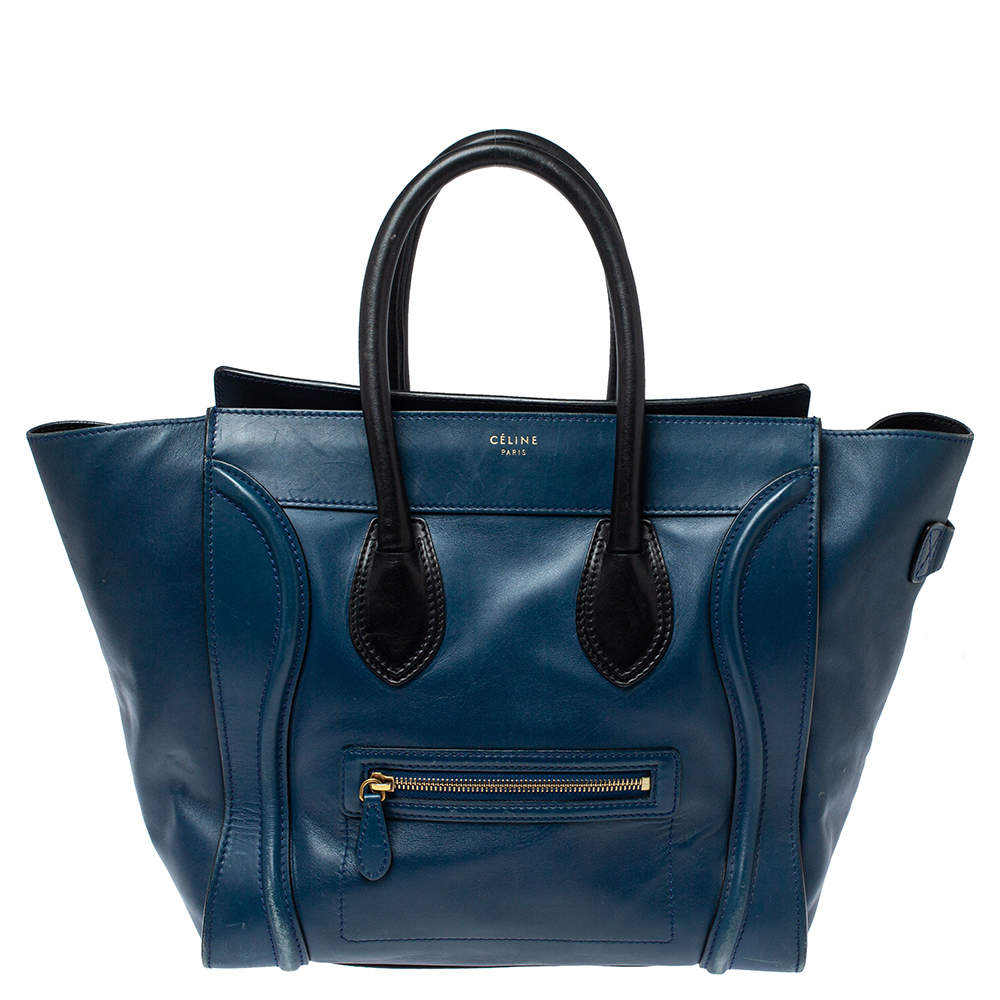 حقيبة يد سيلين ميني لاغيدج جلد سوداء/ زرقاء