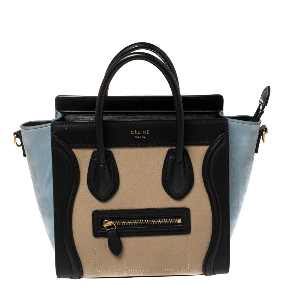 Pre Owned Celine Multicolor Leather and Suede Nano Luggage Tote