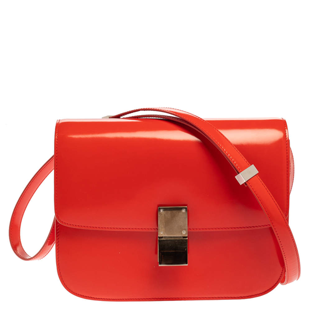 Celine Tangerine Leather Medium Classic Box Shoulder Bag