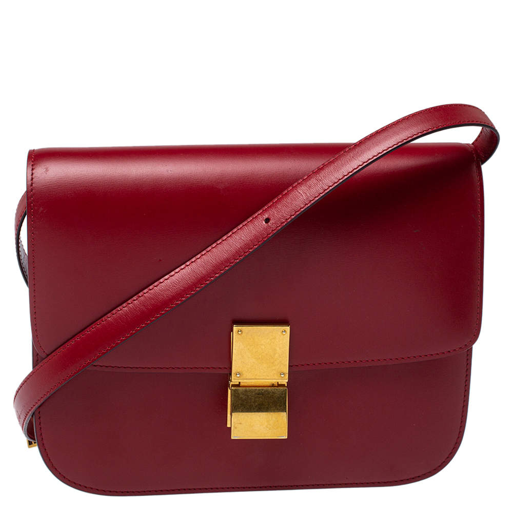 Pre Owned Celine Red Leather Medium Classic Box Shoulder Bag