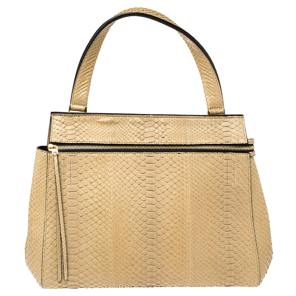 Pre Owned Celine Beige Python Medium Edge Bag