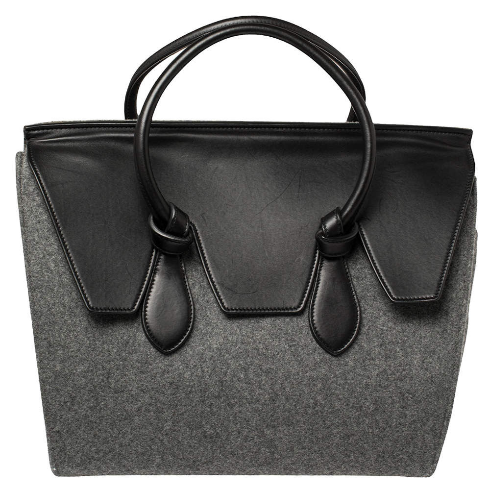 Pre Owned Celine Grey Felt and Leather Medium Tie Tote