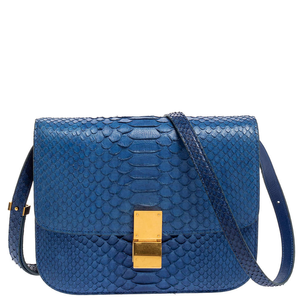 Pre Owned Celine Blue Python Medium Classic Box Shoulder Bag