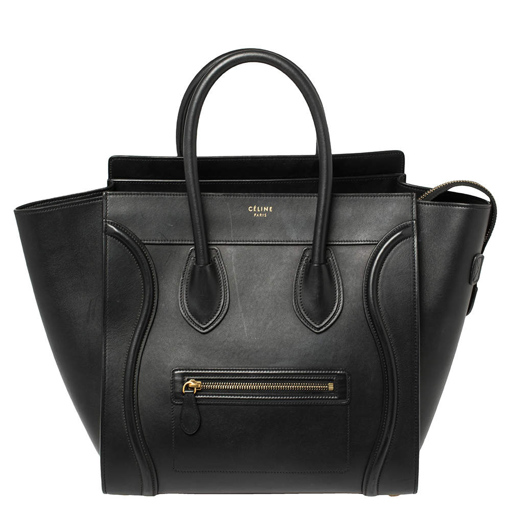 Pre Owned Celine Black Leather Mini Luggage Tote