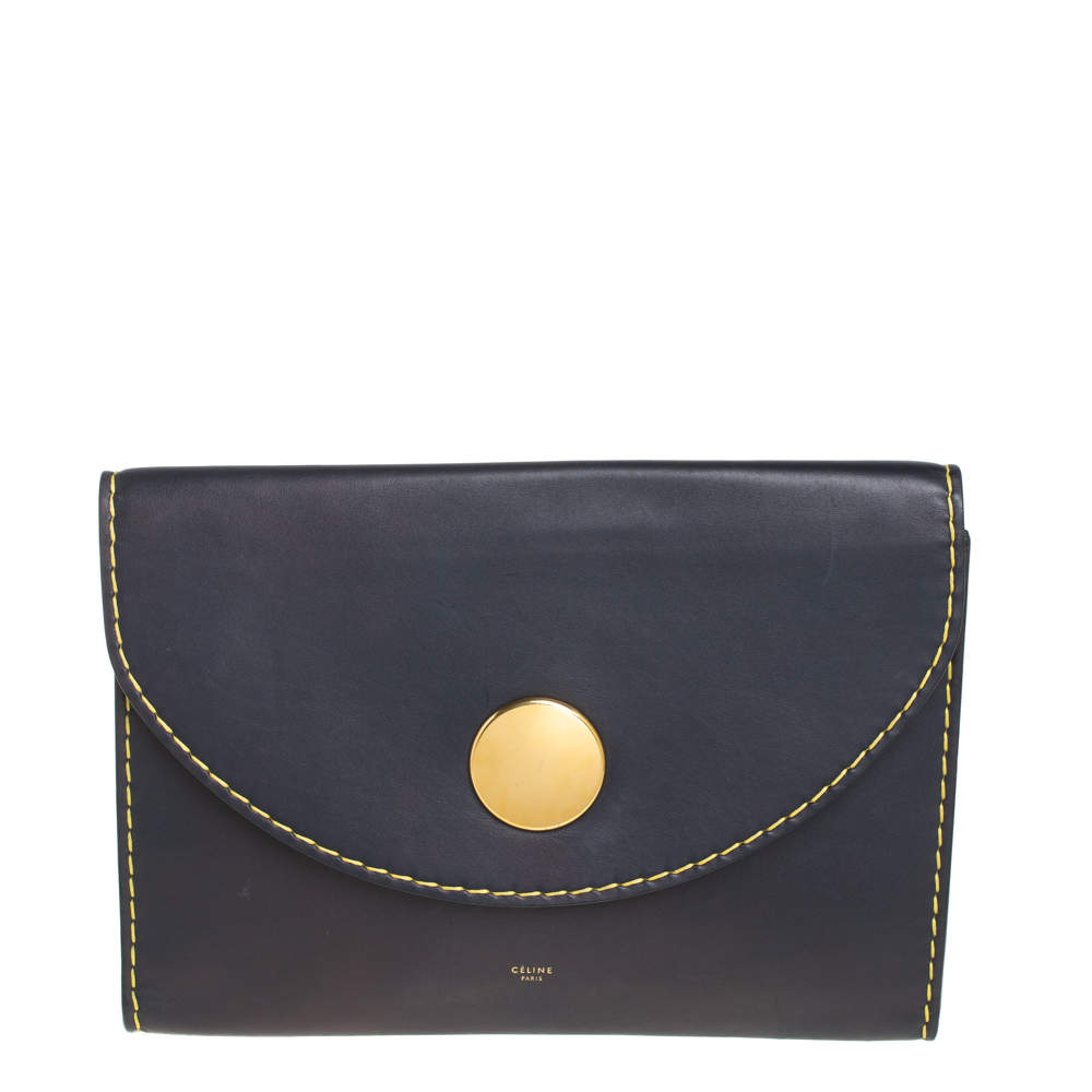 Pre Owned Celine Blue Leather Flap Clutch