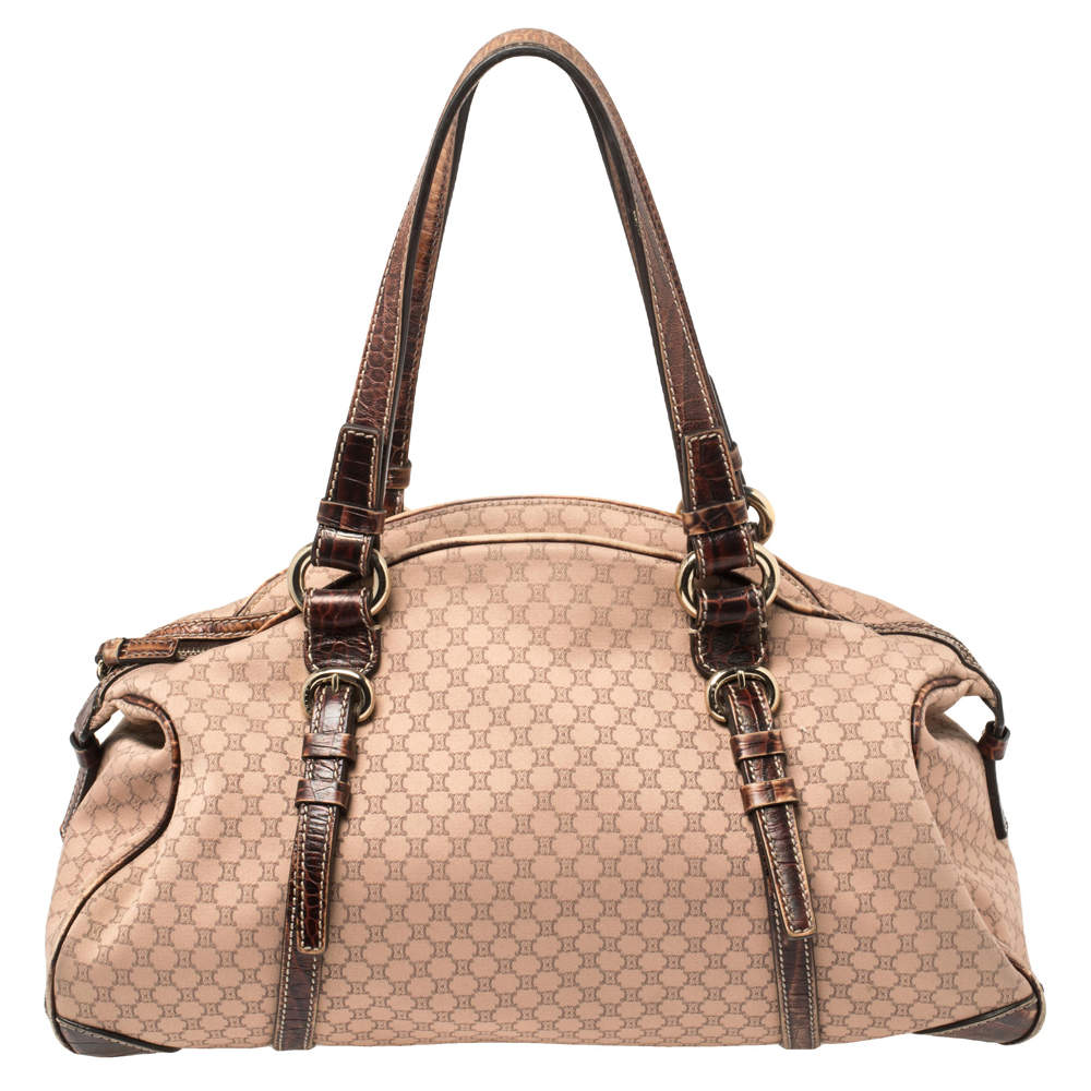 Pre Owned Celine Pink/Brown Macadam Canvas and Leather Satchel