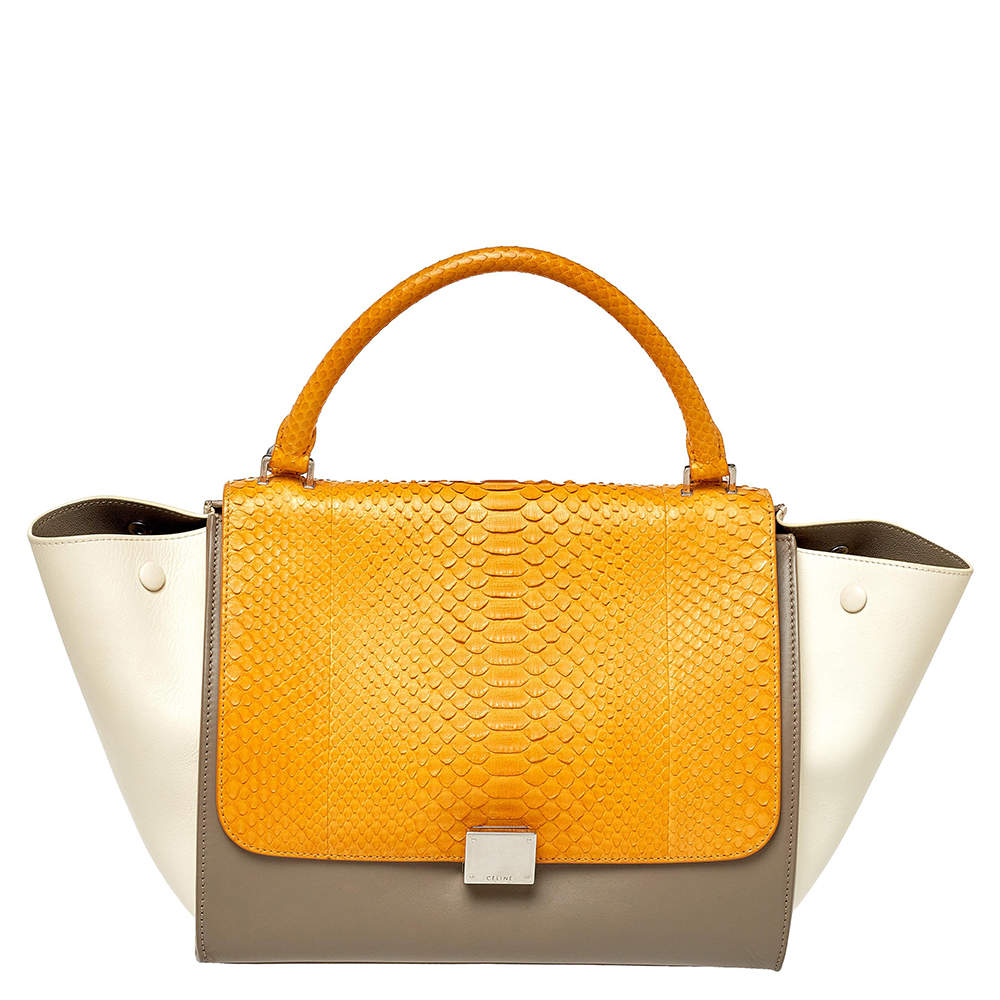 مملوكة مسبقًا Celine Tri Color Leather and Python Medium Trapeze Top Handle Bag