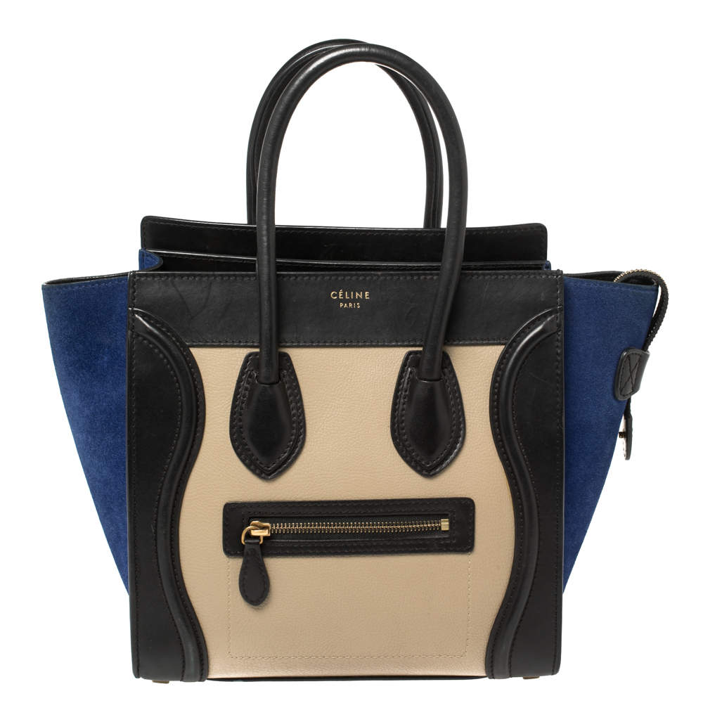 Pre Owned Celine Tri Color Leather and Suede Mini Luggage Tote