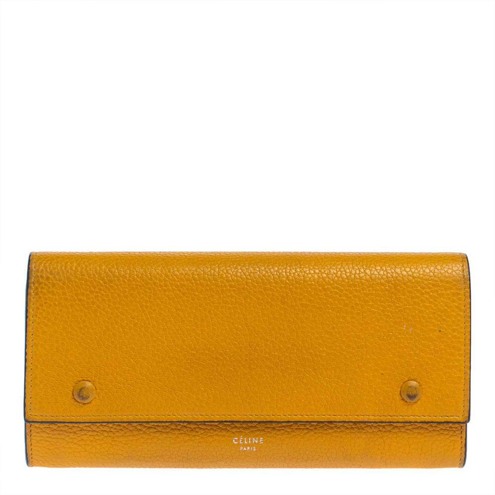 Pre Owned Celine Yellow Leather Large Multifunction Flap Wallet