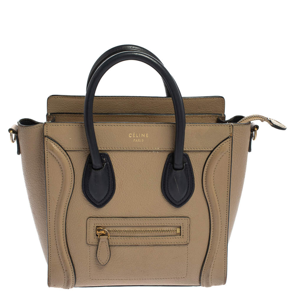 Pre Owned حقيبة نانو لاغيدج سيلين جلد بيج/أسود