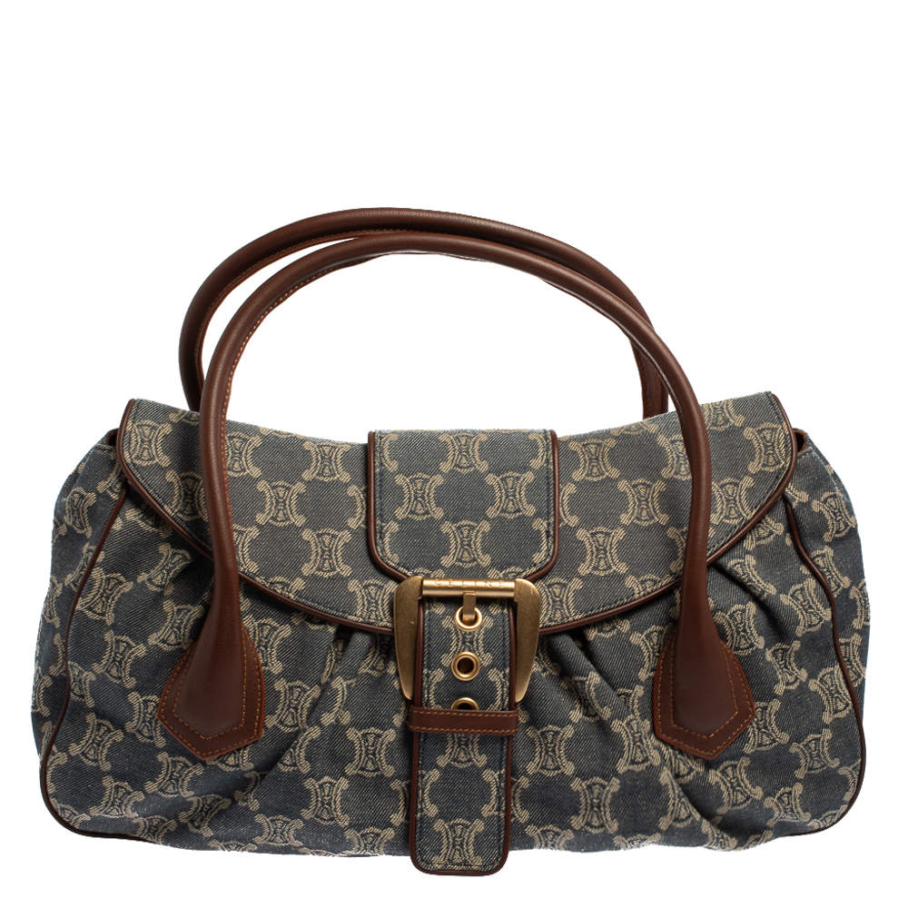 Pre Owned Celine Blue Denim and Leather Macadam Satchel