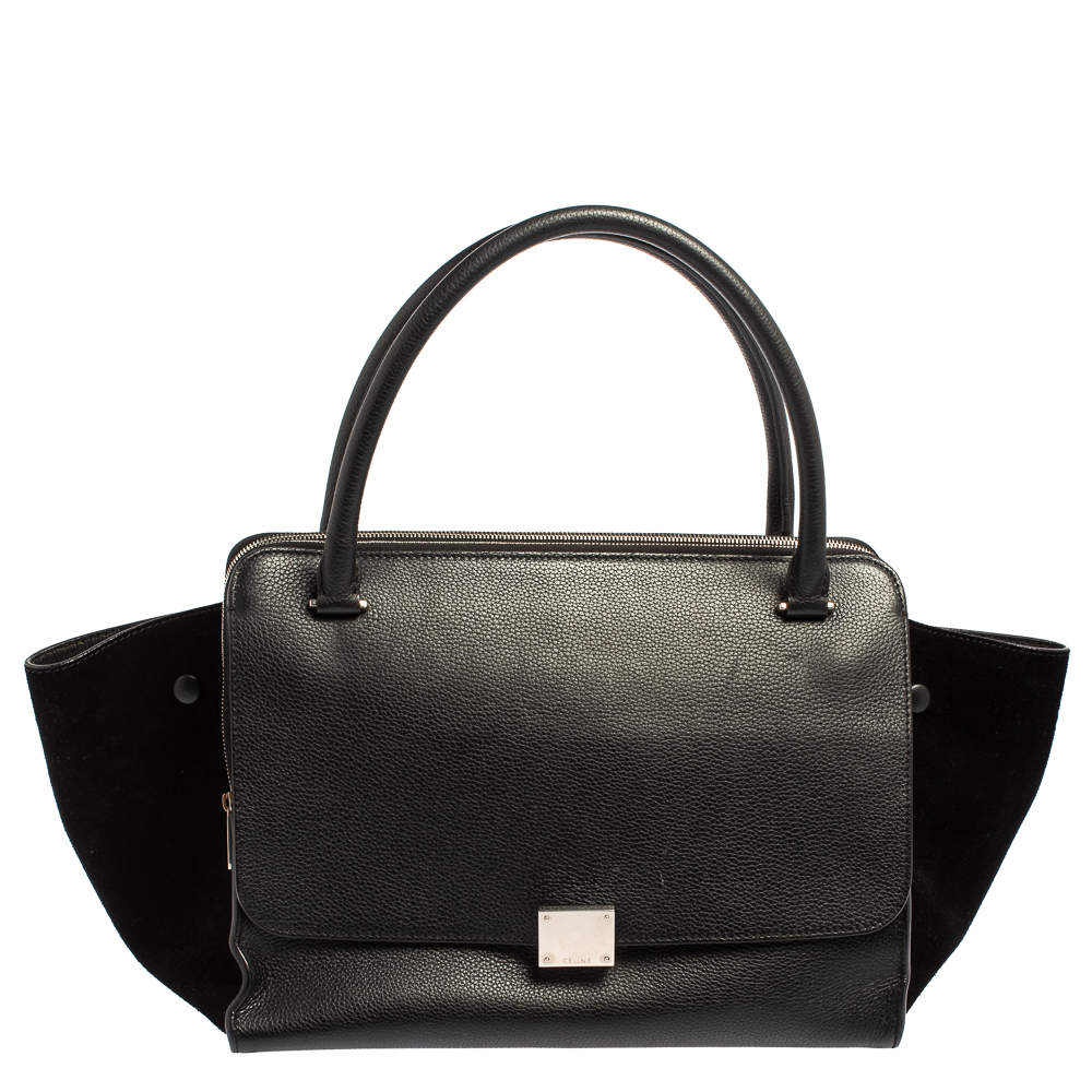 Pre Owned Celine Black Leather and Suede Medium Trapeze Top Handle Bag