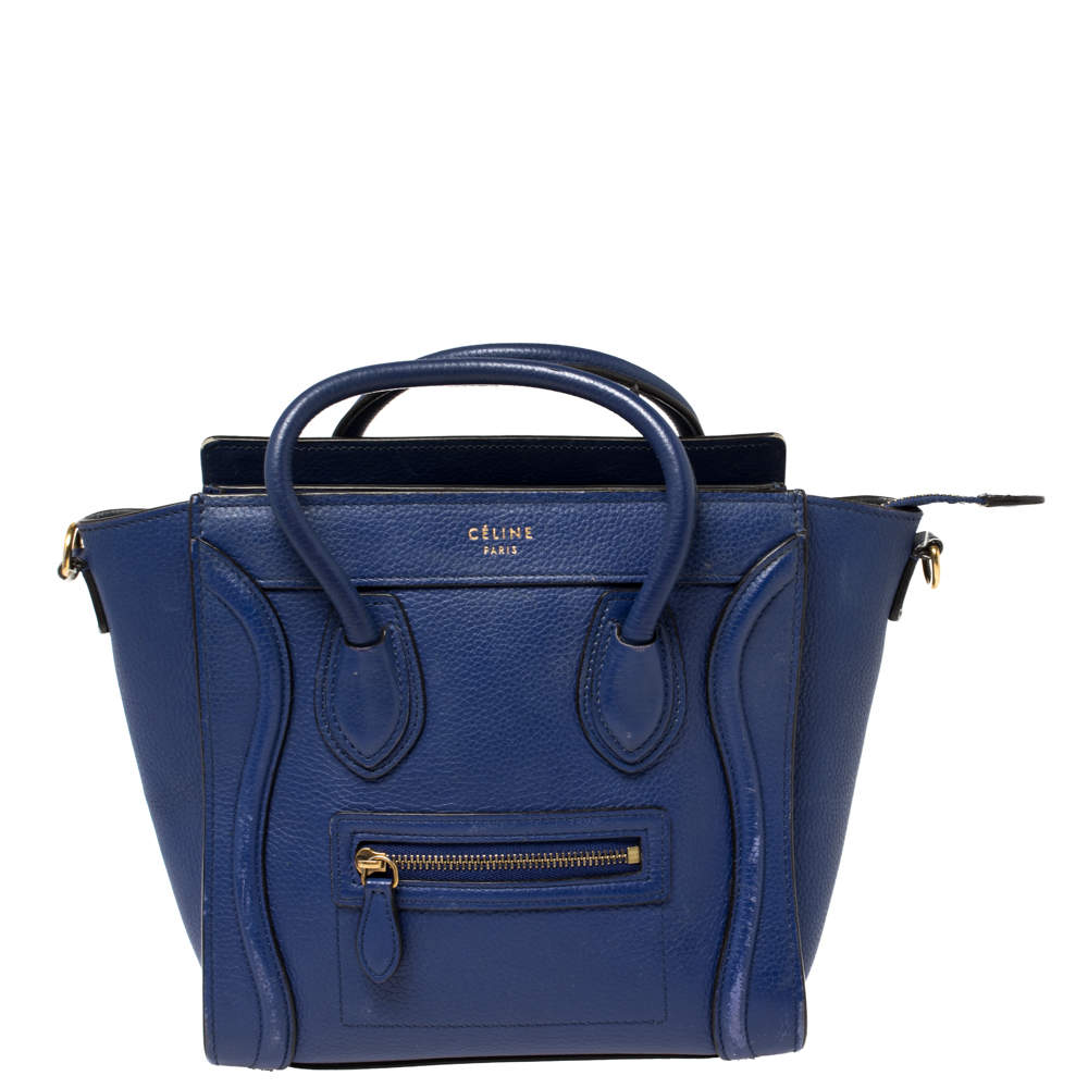 Pre Owned Céline Blue Leather Nano Luggage Tote