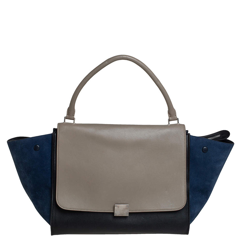Celine Tricolor Leather and Suede Large Trapeze Top Handle Bag