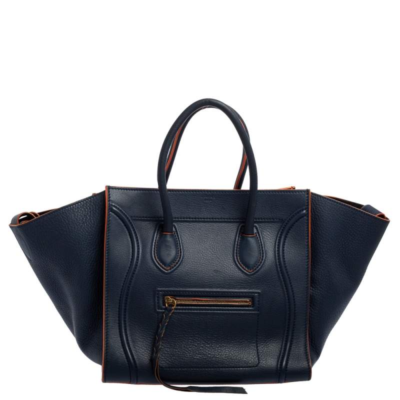 Pre Owned Celine Blue Leather Mini Phantom Luggage Tote