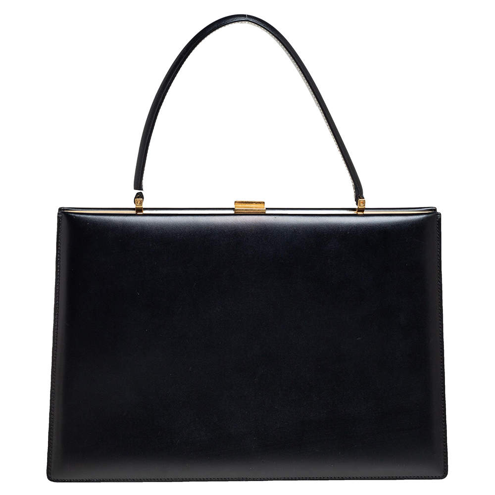 Celine Black Leather Medium Clasp Top Handle Bag Celine TLC