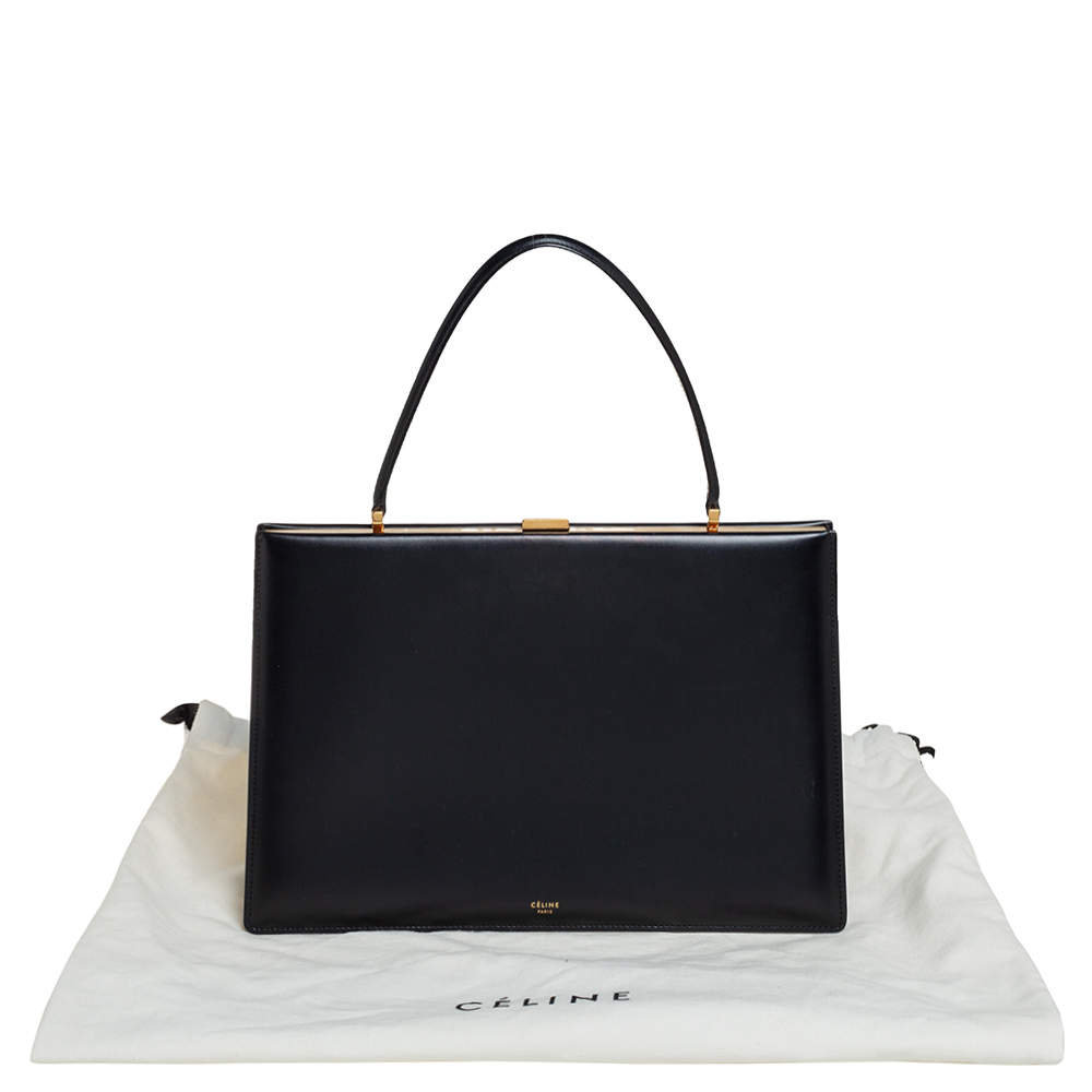 Celine Black Leather Medium Clasp Top Handle Bag Celine TLC